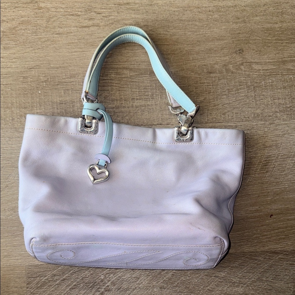 Brighton Lavender Tote with Light Blue Handles and Heart Charm